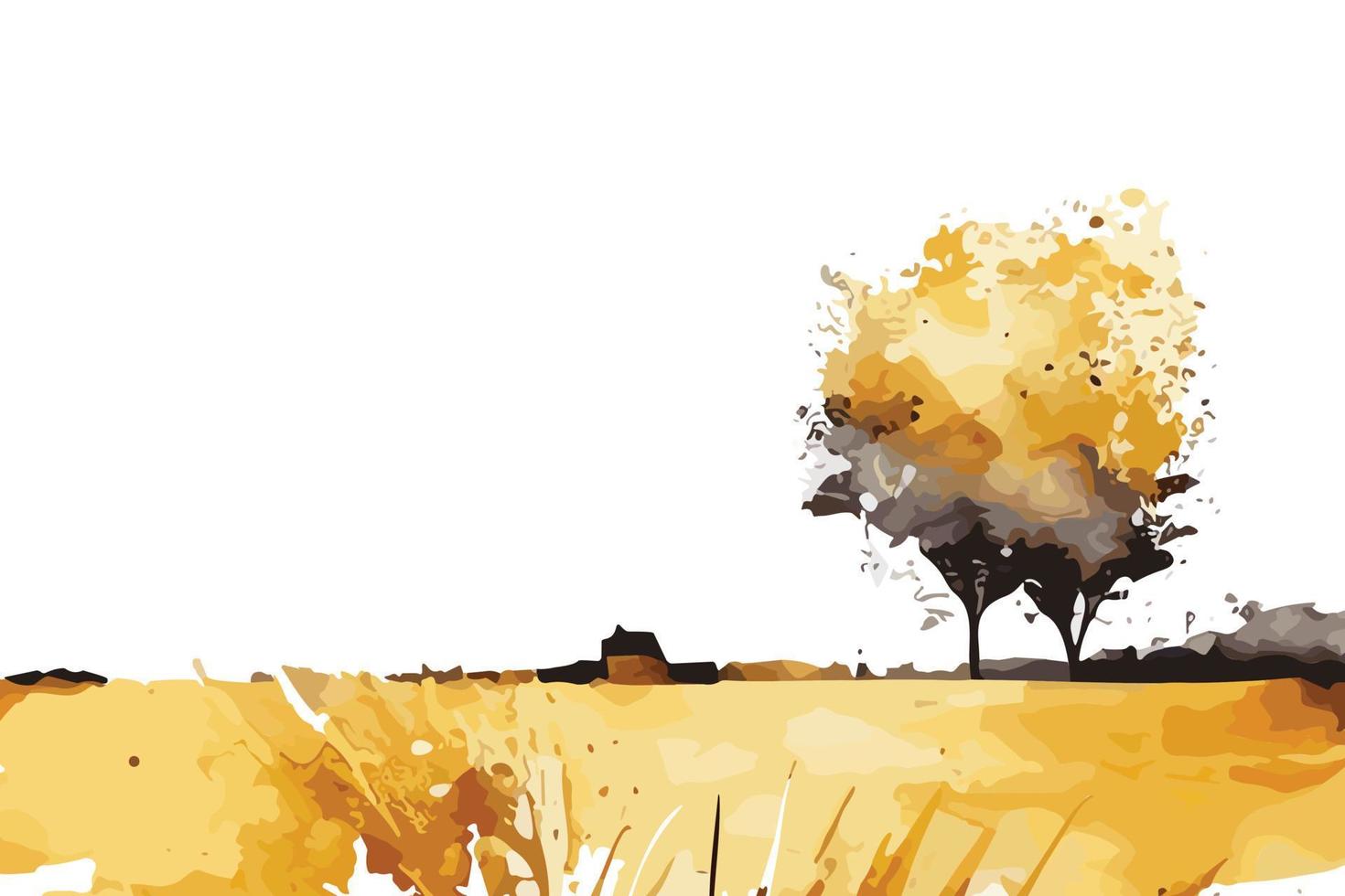 watercolor golden fields with crops illustration design vector