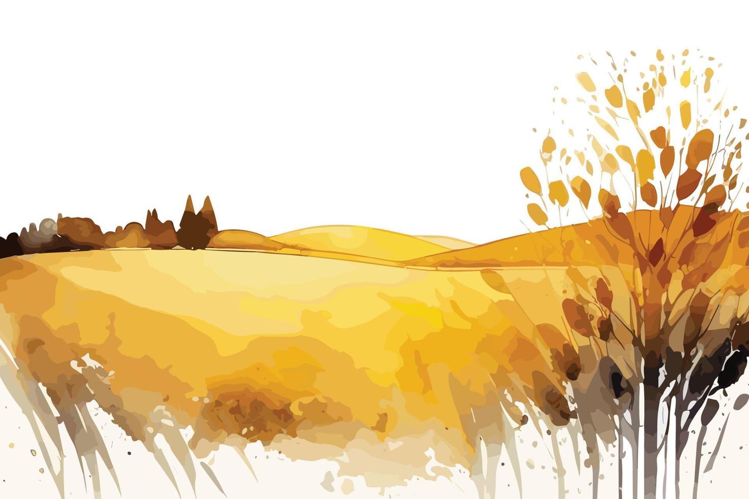 watercolor golden fields with crops illustration design vector