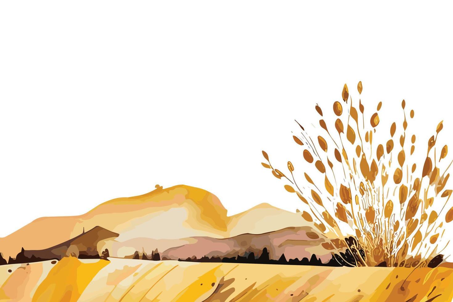 watercolor golden fields with crops illustration design vector