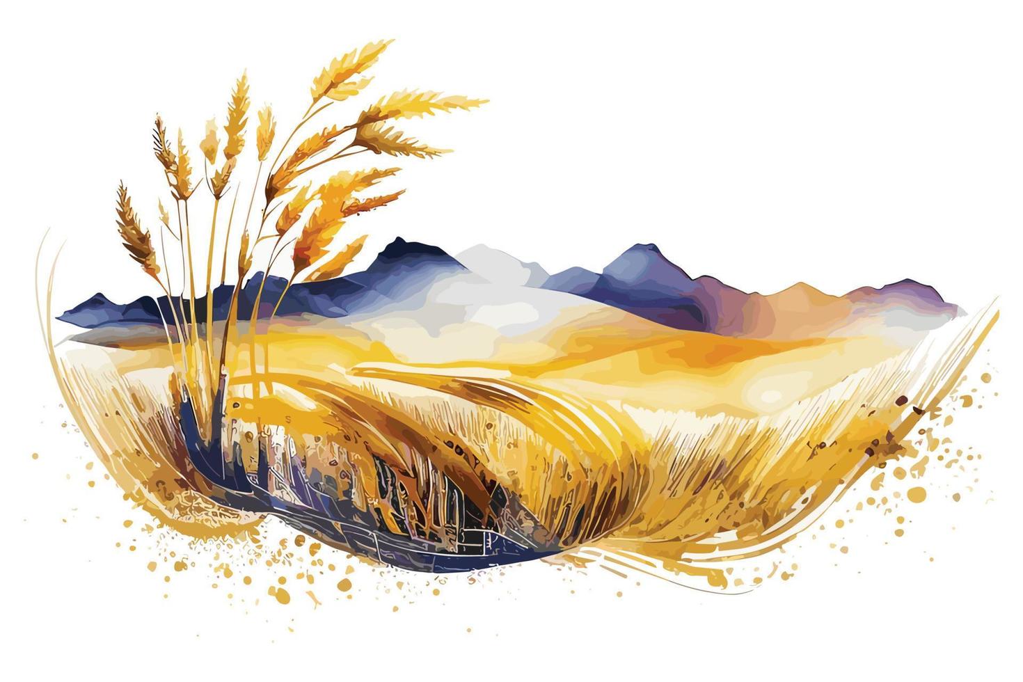 acuarela dorado campos con cultivos ilustración diseño vector