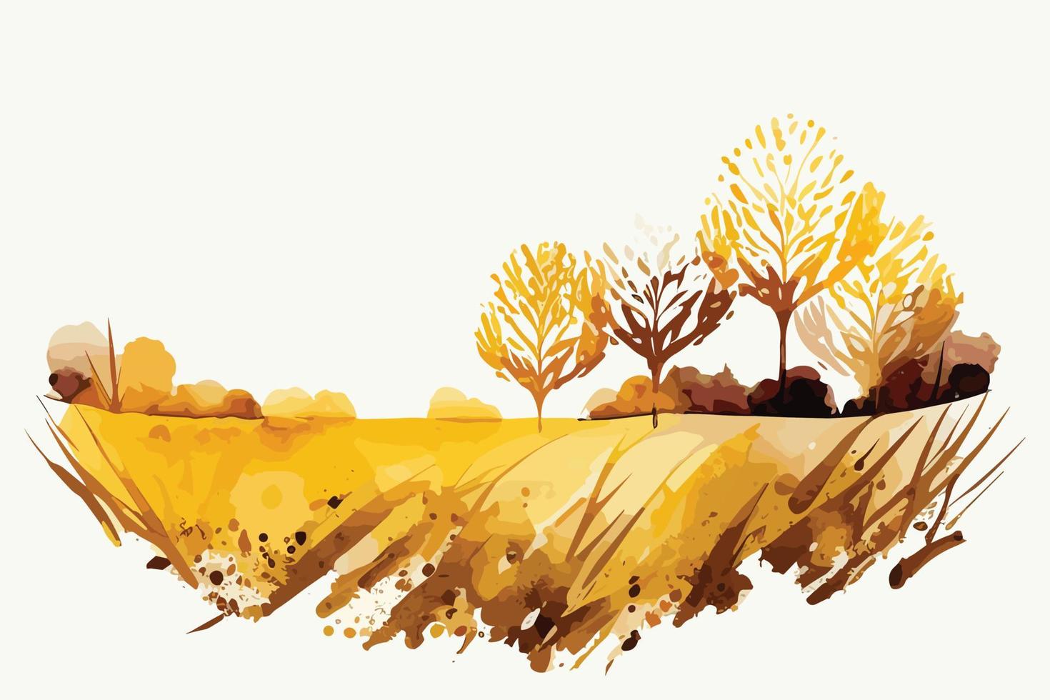 watercolor golden fields with crops illustration design vector