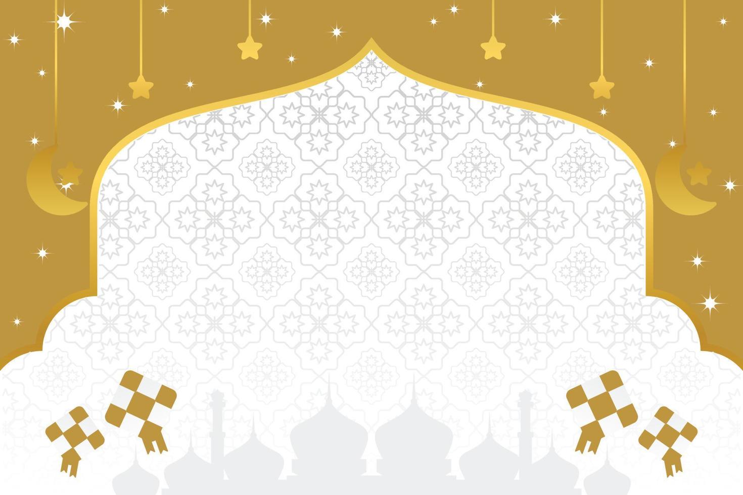 eid rebaja póster modelo con gratis espacio para texto. con mezquita silueta ornamento, luna, estrellas diseño para bandera, social medios de comunicación, saludo tarjeta. islámico vector ilustración