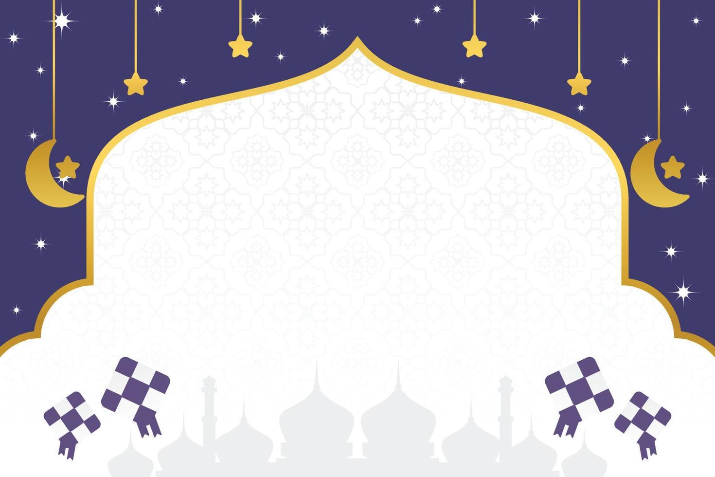 eid rebaja póster modelo con gratis espacio para texto. con mezquita silueta ornamento, luna, estrellas diseño para bandera, social medios de comunicación, saludo tarjeta. islámico vector ilustración