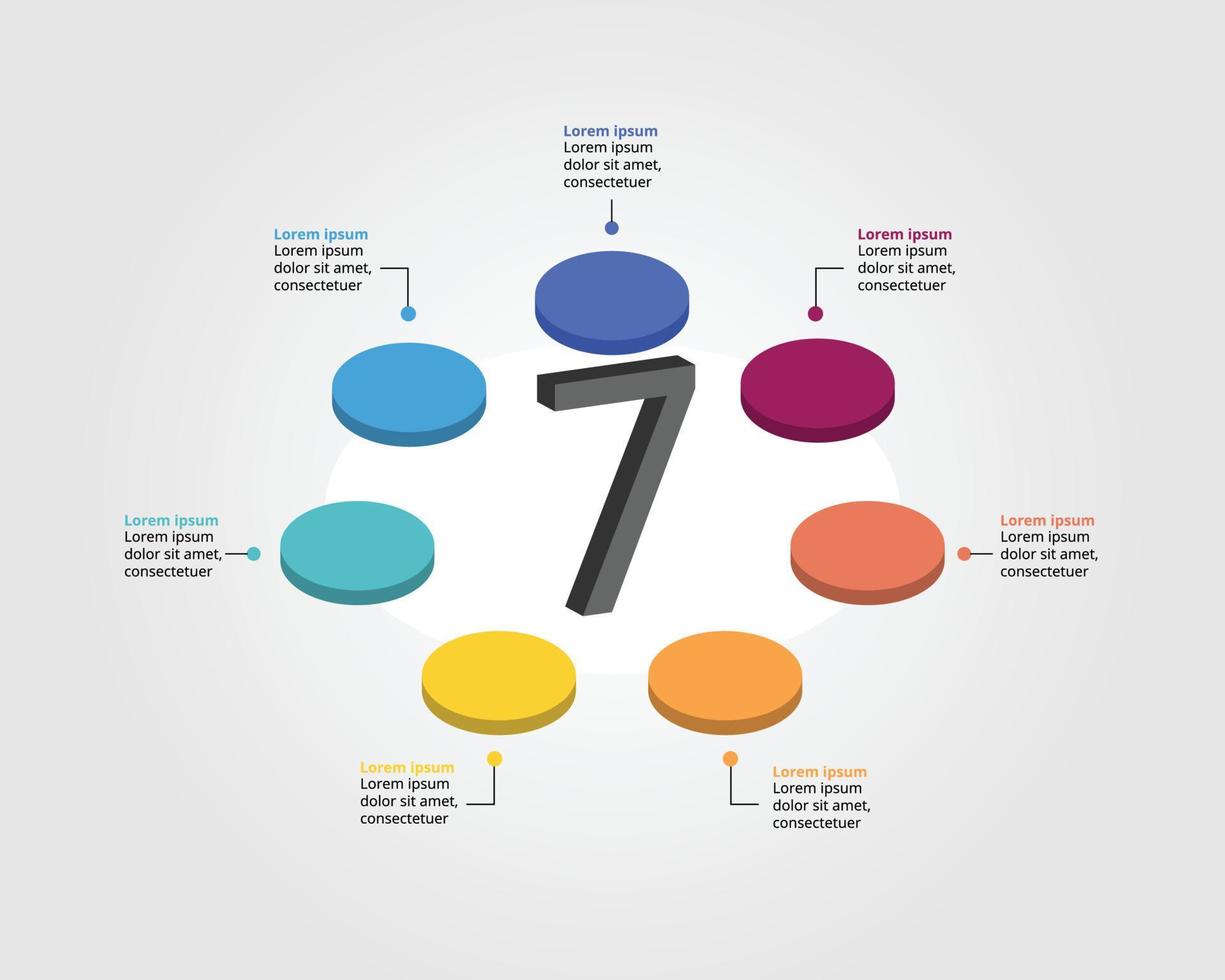 plantilla de círculo para infografía para presentación de 7 elementos vector