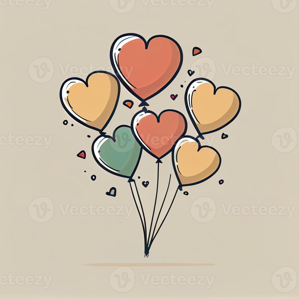 Heart-shaped balloons with ribbon. Hand-drawn party decoration. Flat vector elements. balloon like heart. concept of balloon, event, joy, present, balloon. photo