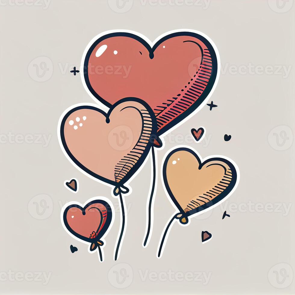 Heart-shaped balloons with ribbon. Hand-drawn party decoration. Flat vector elements. balloon like heart. concept of balloon, event, joy, present, balloon. photo