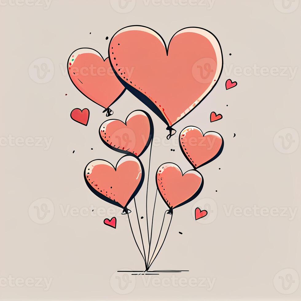 Heart-shaped balloons with ribbon. Hand-drawn party decoration. Flat vector elements. balloon like heart. concept of balloon, event, joy, present, balloon. photo