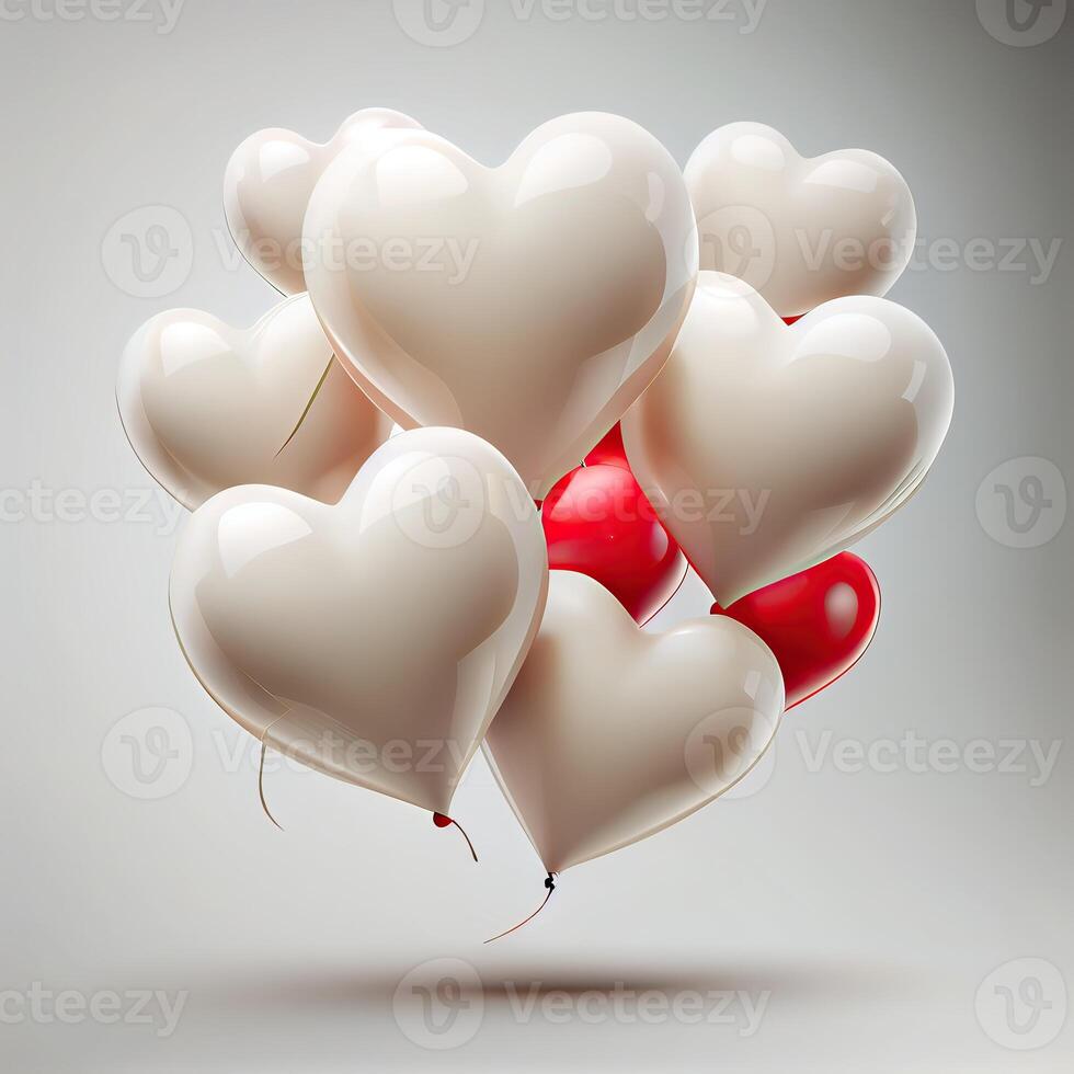 Background with Realistic Air Balloons in the Shape of Heart. Set of Balloons for birthdays, anniversaries, and Celebration Party Decorations. photo