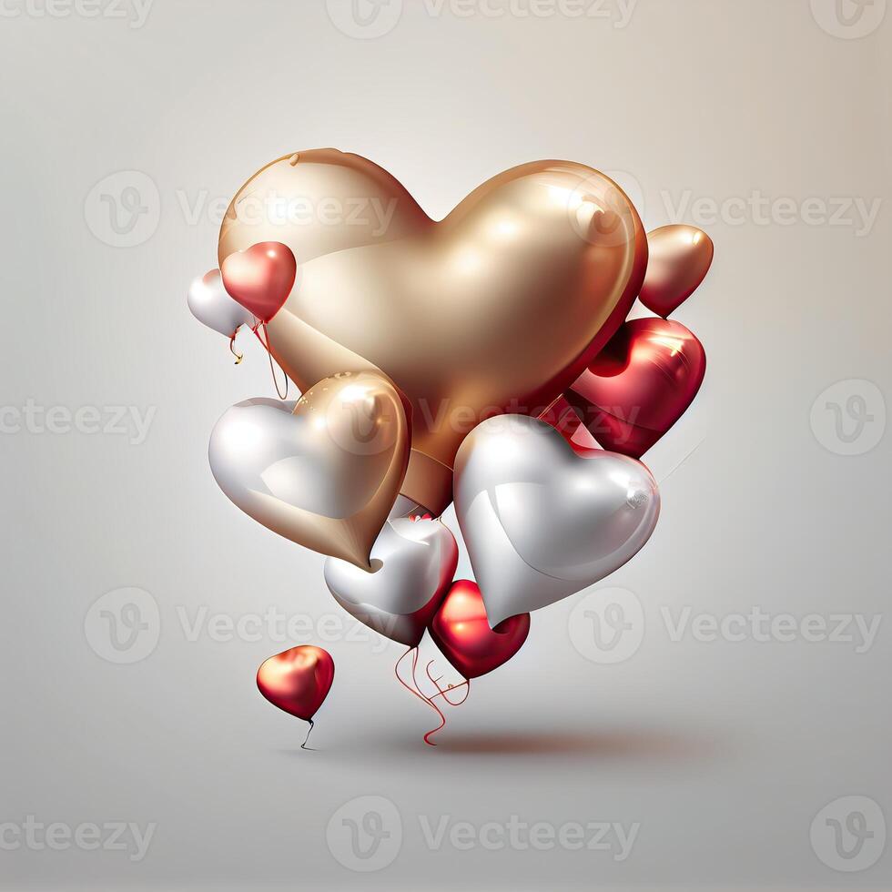 Background with Realistic Air Balloons in the Shape of Heart. Set of Balloons for birthdays, anniversaries, and Celebration Party Decorations. photo