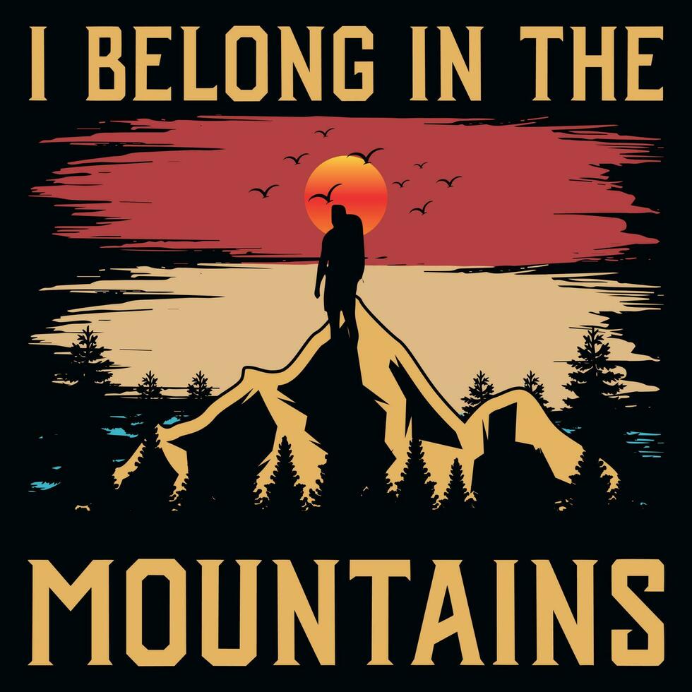 diseño de camiseta de senderismo de montaña vector