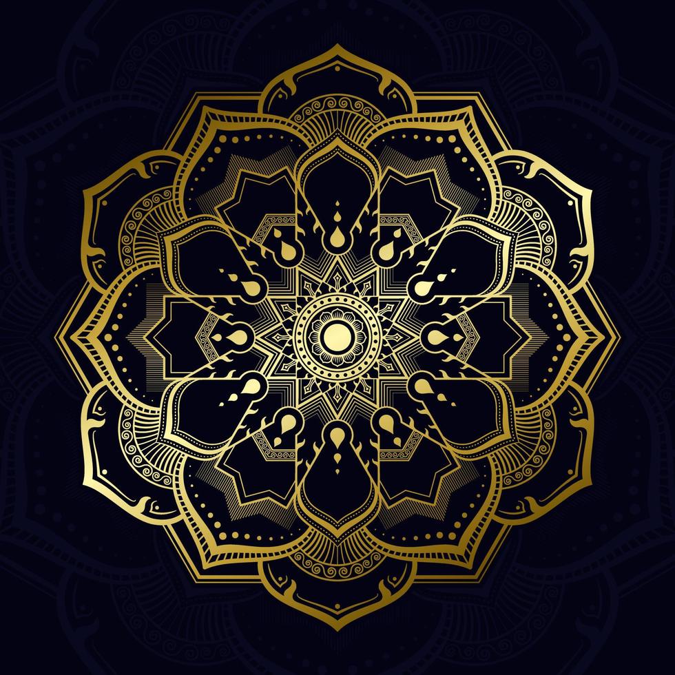 Mandala pattern modern thai art style, golden hexagon shape on a navy blue colour background vector