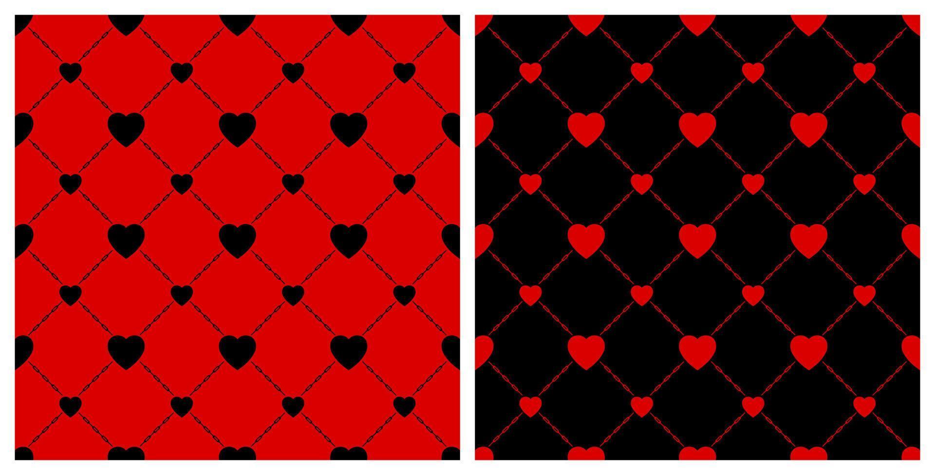 Seamless background pattern. Black red heart chain mesh fence. Texture design for fabric, tile, banner, template, card, poster, backdrop, wall. Vector illustration.
