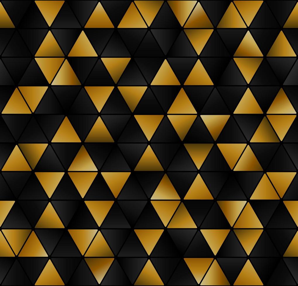 Abstract background triangle shape with rounded ends. Black and gold seamless hexagon geometric shape. Shiny gradient pattern. Vector illustration.