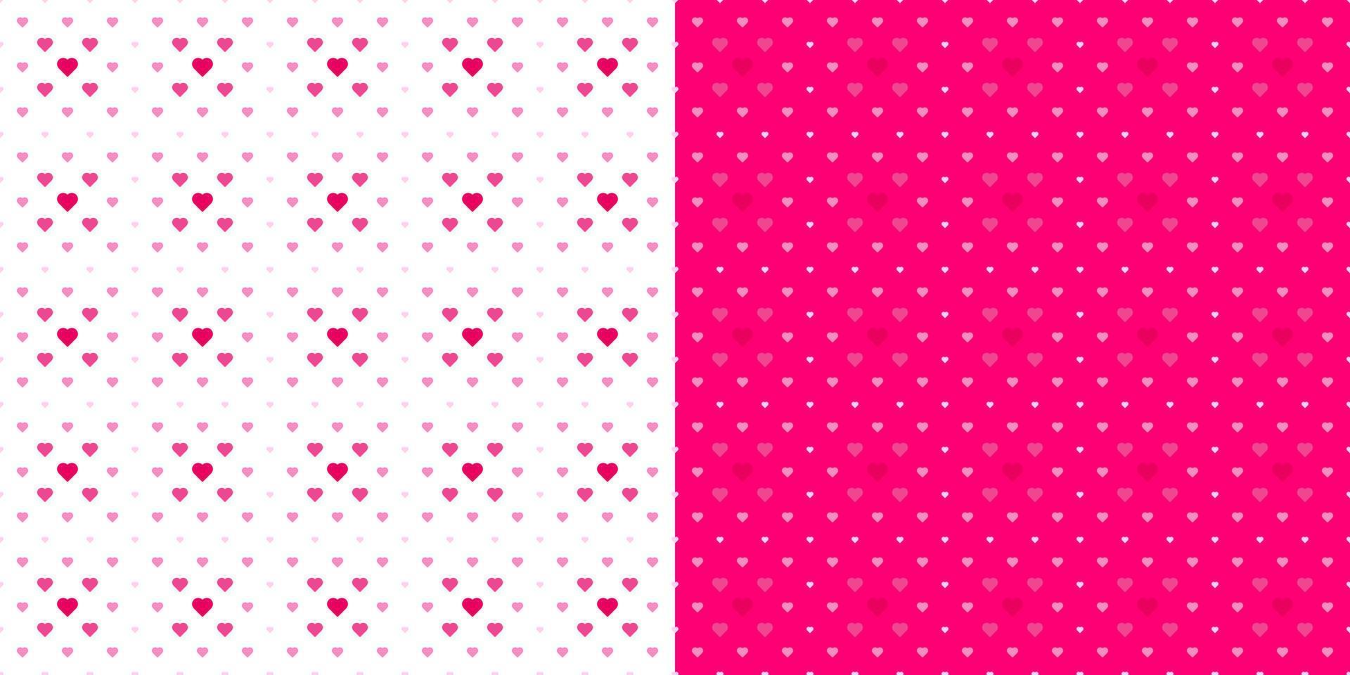 Seamless pink heart shape white background pattern set. Design elements for banner, fabric, tile, template, card, poster, backdrop, wall. Vector illustration.