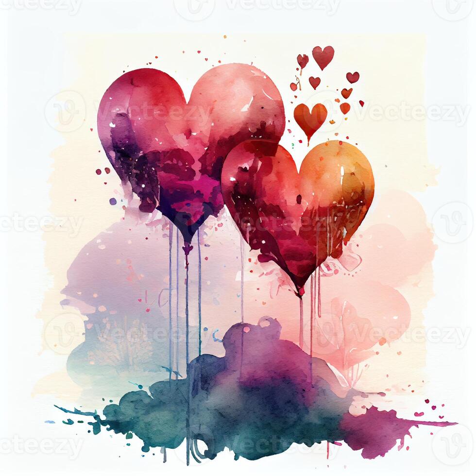 illustration balloon painted in watercolor. Watercolor air balloons. Heart Balloon Colored Icon. illustration of bunch of Heart Balloon. photo