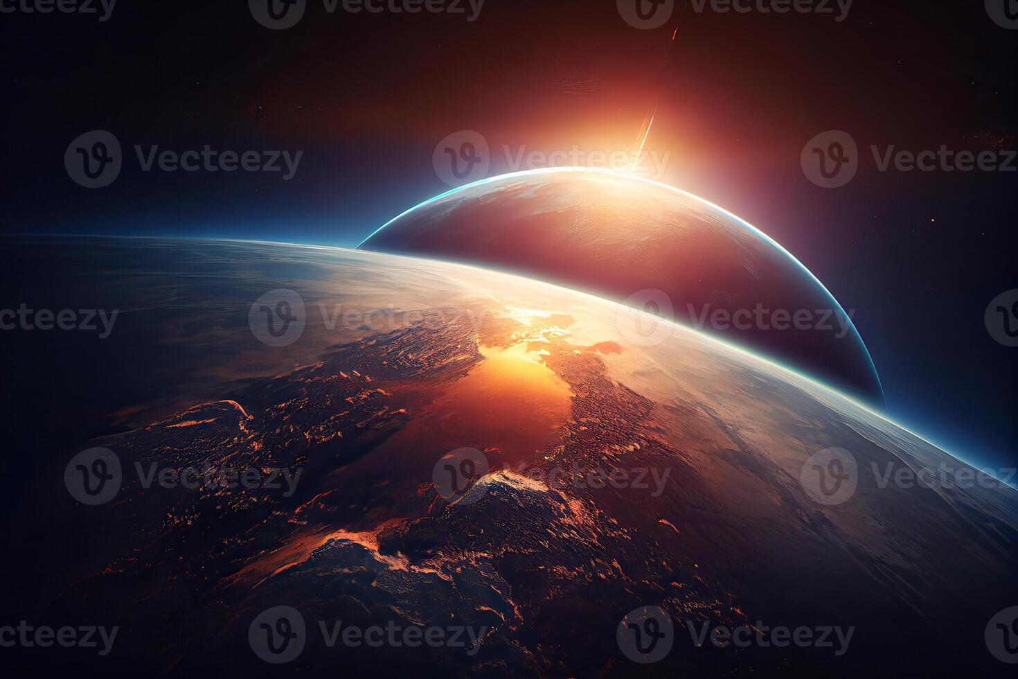 beautiful planet Earth seen from space, Aerial view of sunrise and sunset aerial view. photo