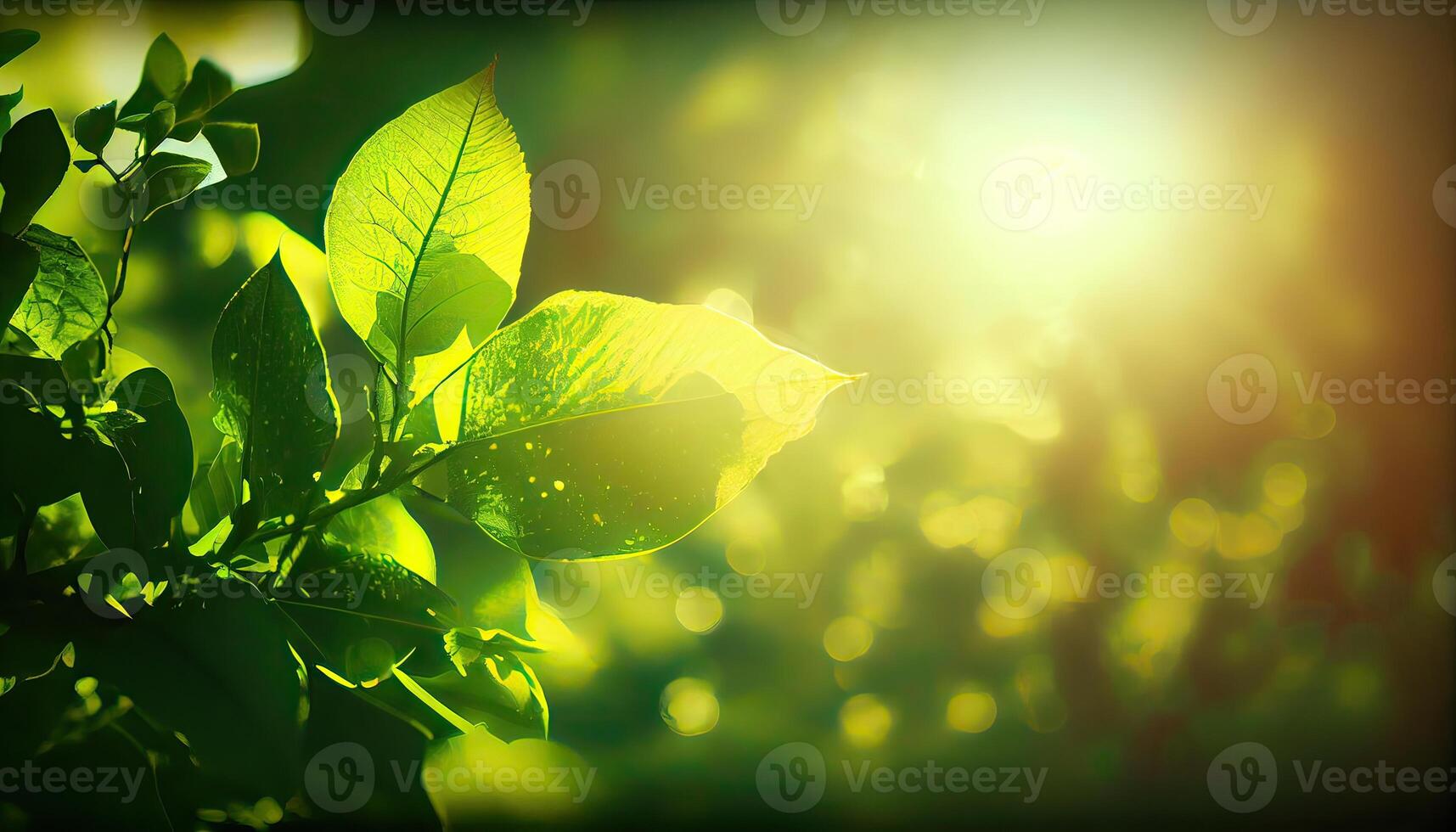 verde hojas de un árbol en contra el cielo. Dom suave ligero mediante el verde follaje de el árbol. primavera natural antecedentes. Fresco verde hojas. generativo ai foto