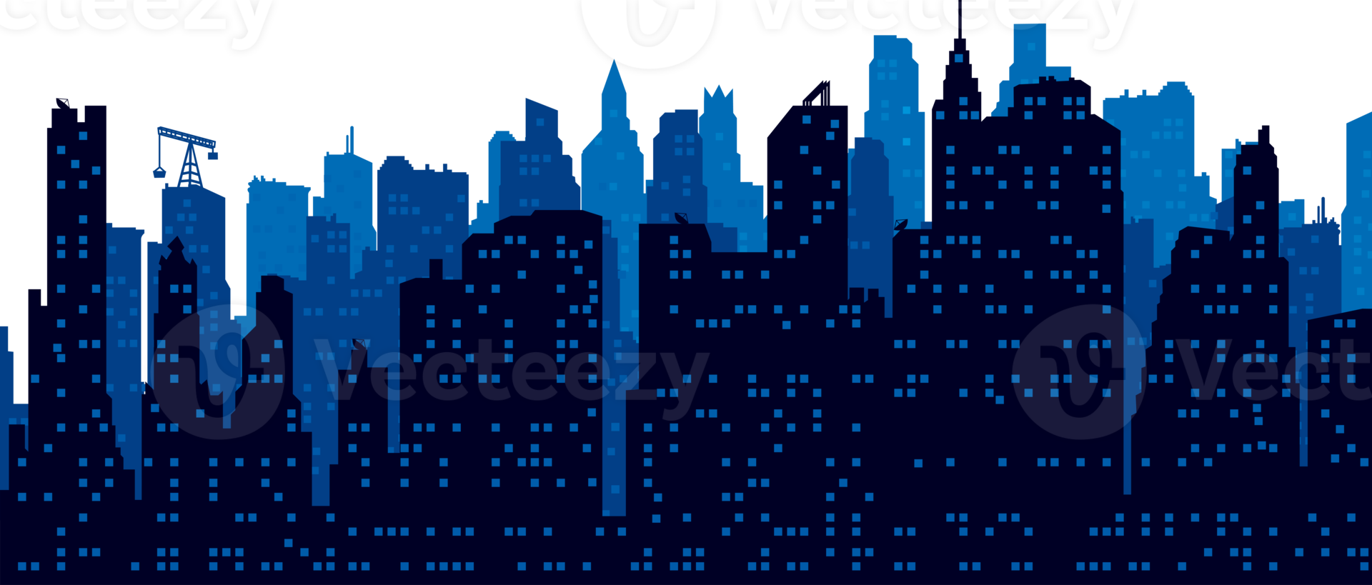 Urban cityscape at night. Skyline city silhouettes. png