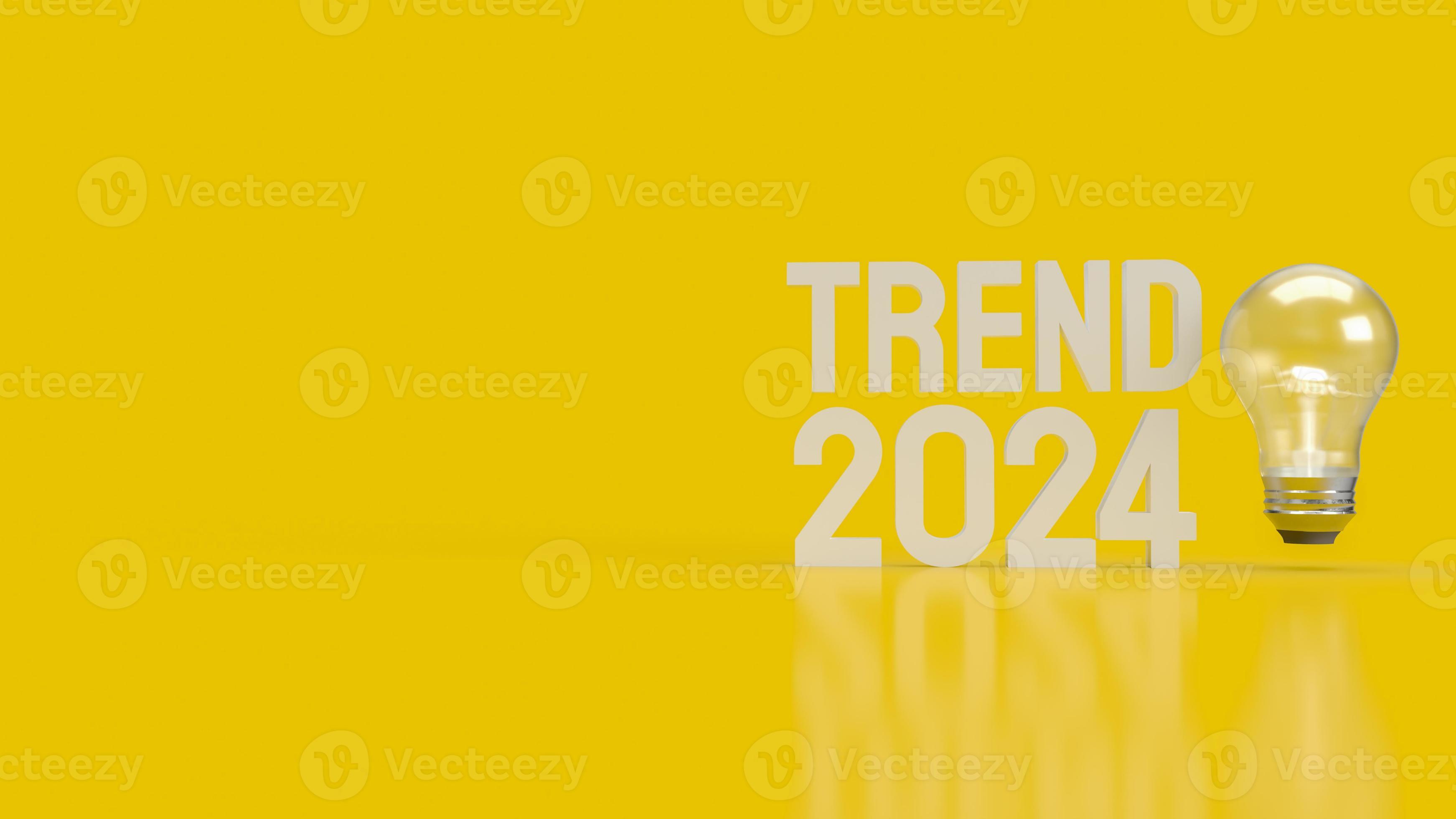 The text trend 2024 and light bulb on yellow background 3d rendering