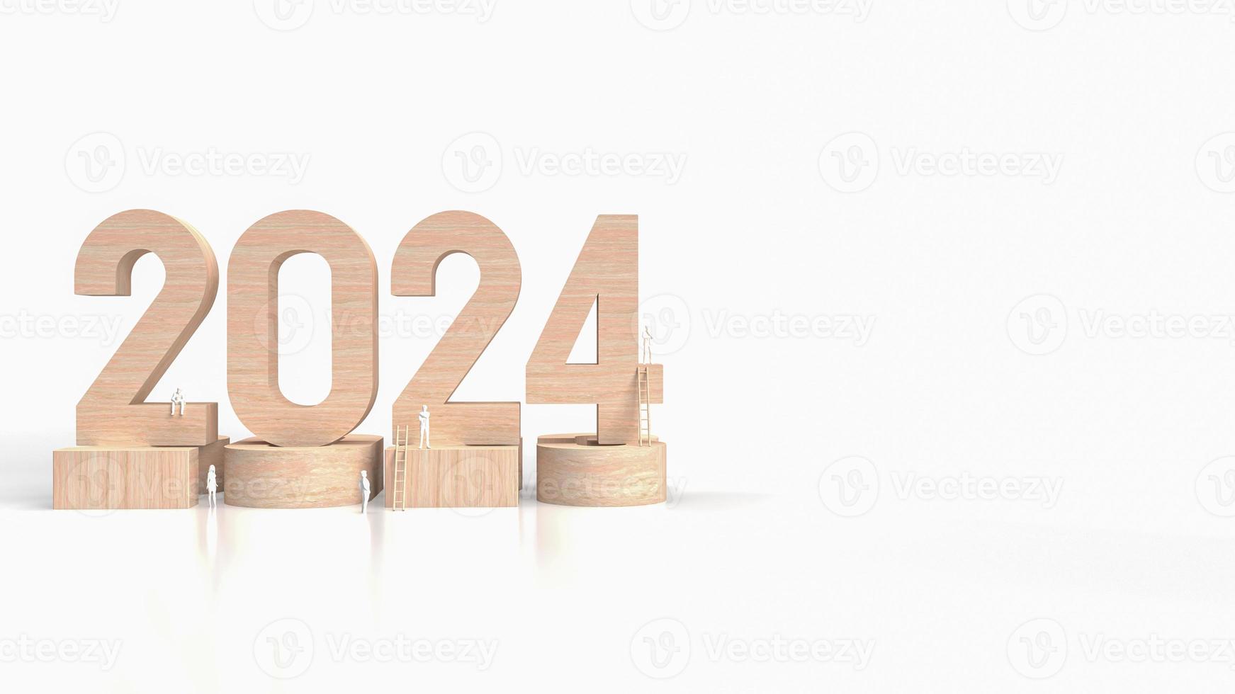 el madera texto 2024 y figura para negocio concepto 3d representación foto