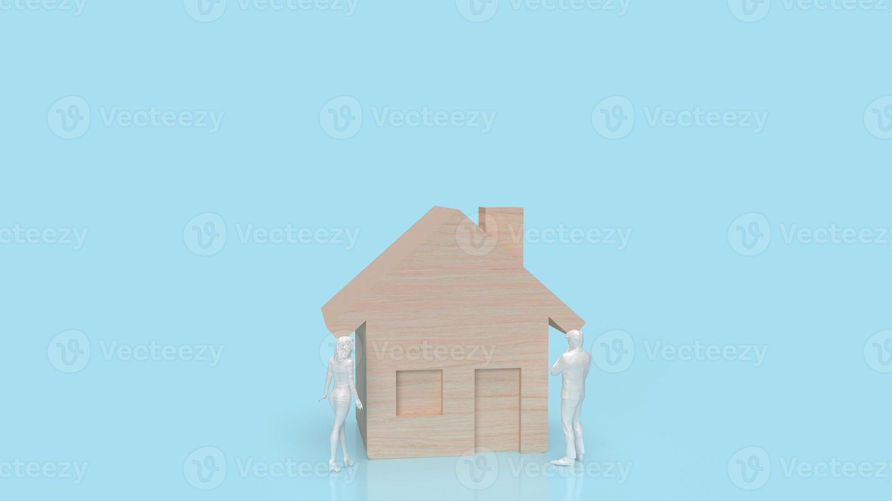 The home wood and figure on blue background for property or estate concept 3d rendering photo