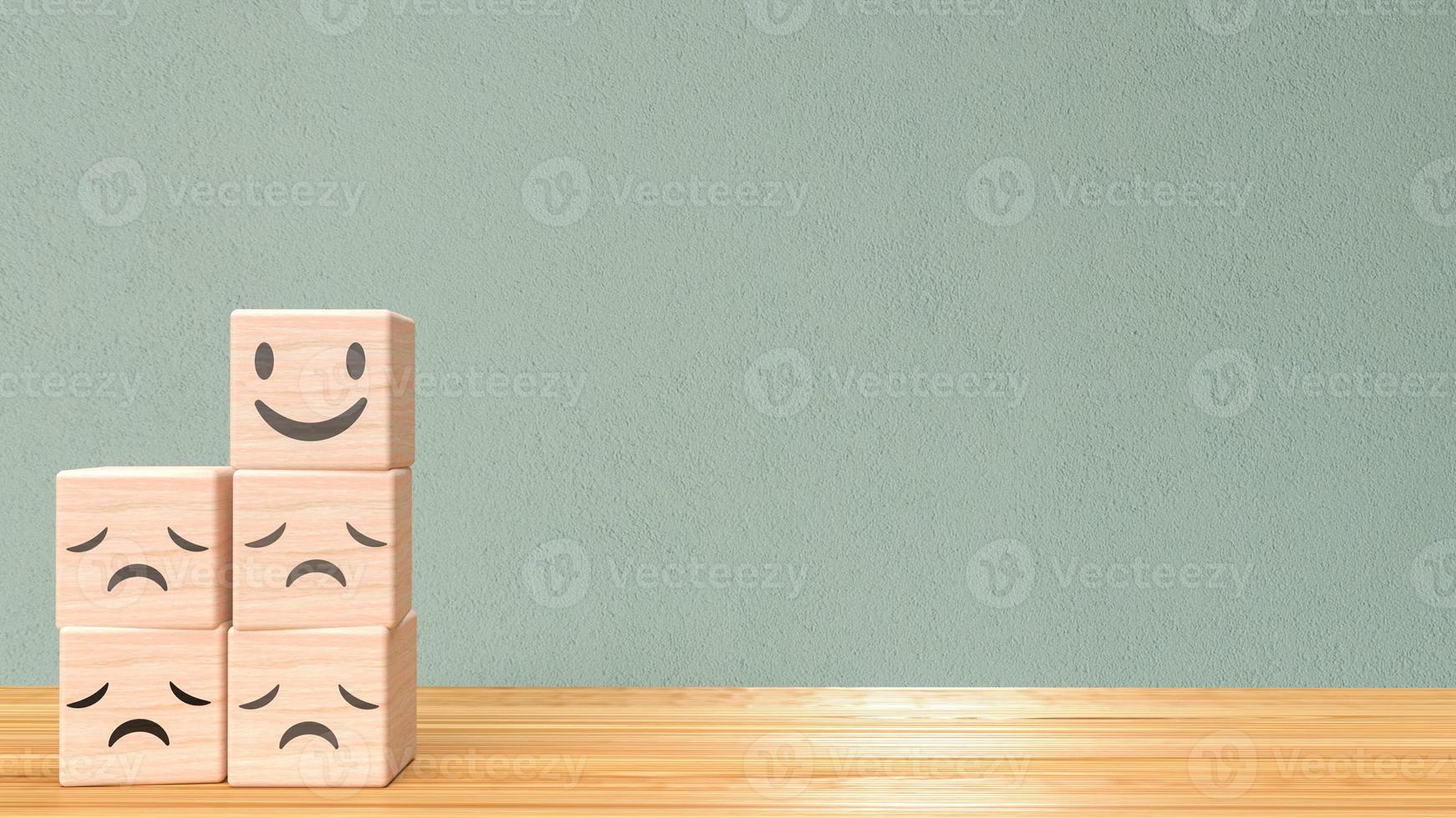 Wood cube emotion on table for abstract concept 3d rendering photo