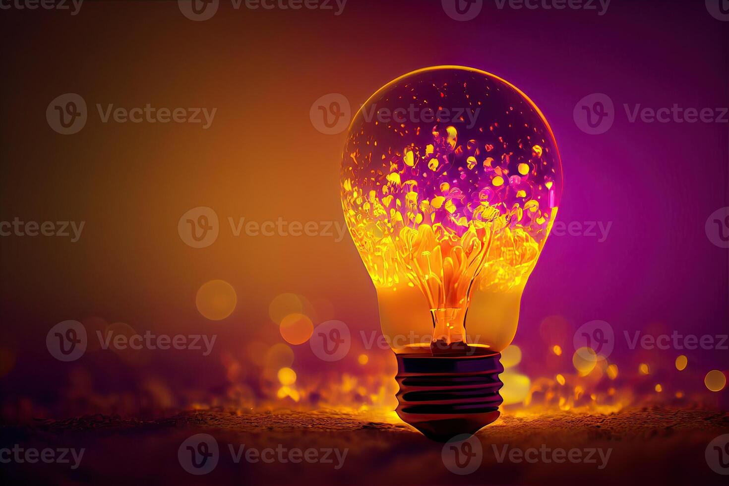 realistic 3D environment and Earthday concept. the lightbulb's purple and red mind-blowing. The ecological notion of saving the earth with green energy. photo