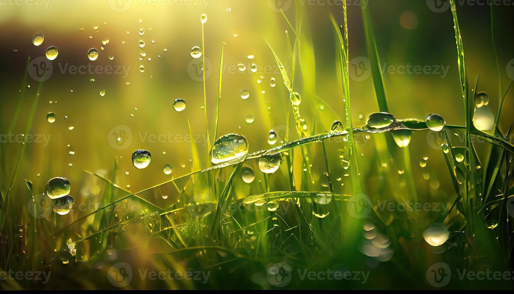 Green meadow under blue sky with clouds. spring grass background. Nature green grass with bokeh background.. photo
