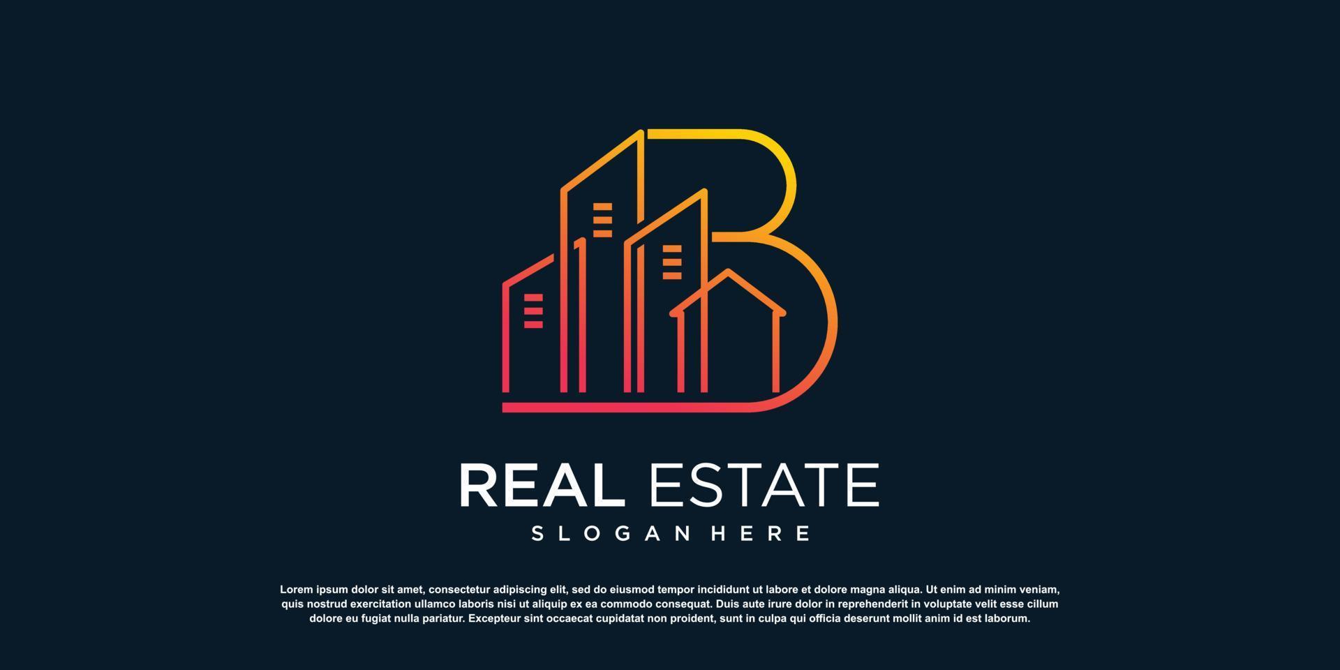 initial b logo design with realestate elemens icon concept premium vector