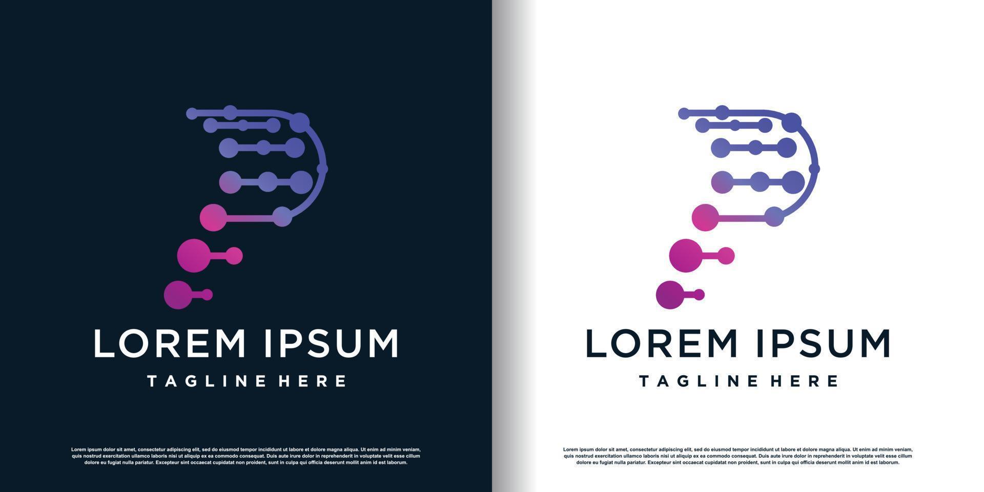 initial p logo design template with molekule elemens icon and creative concept premium vector