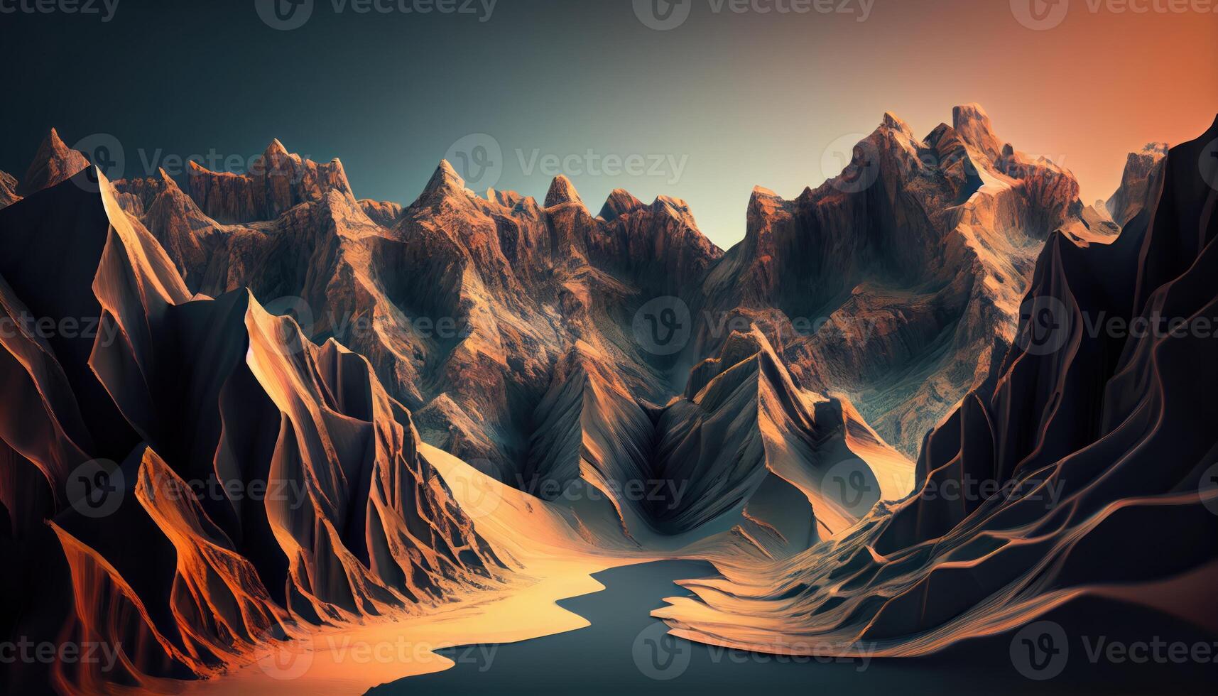 abstract panoramic background with rocky mountains. Terrain wallpaper. photo