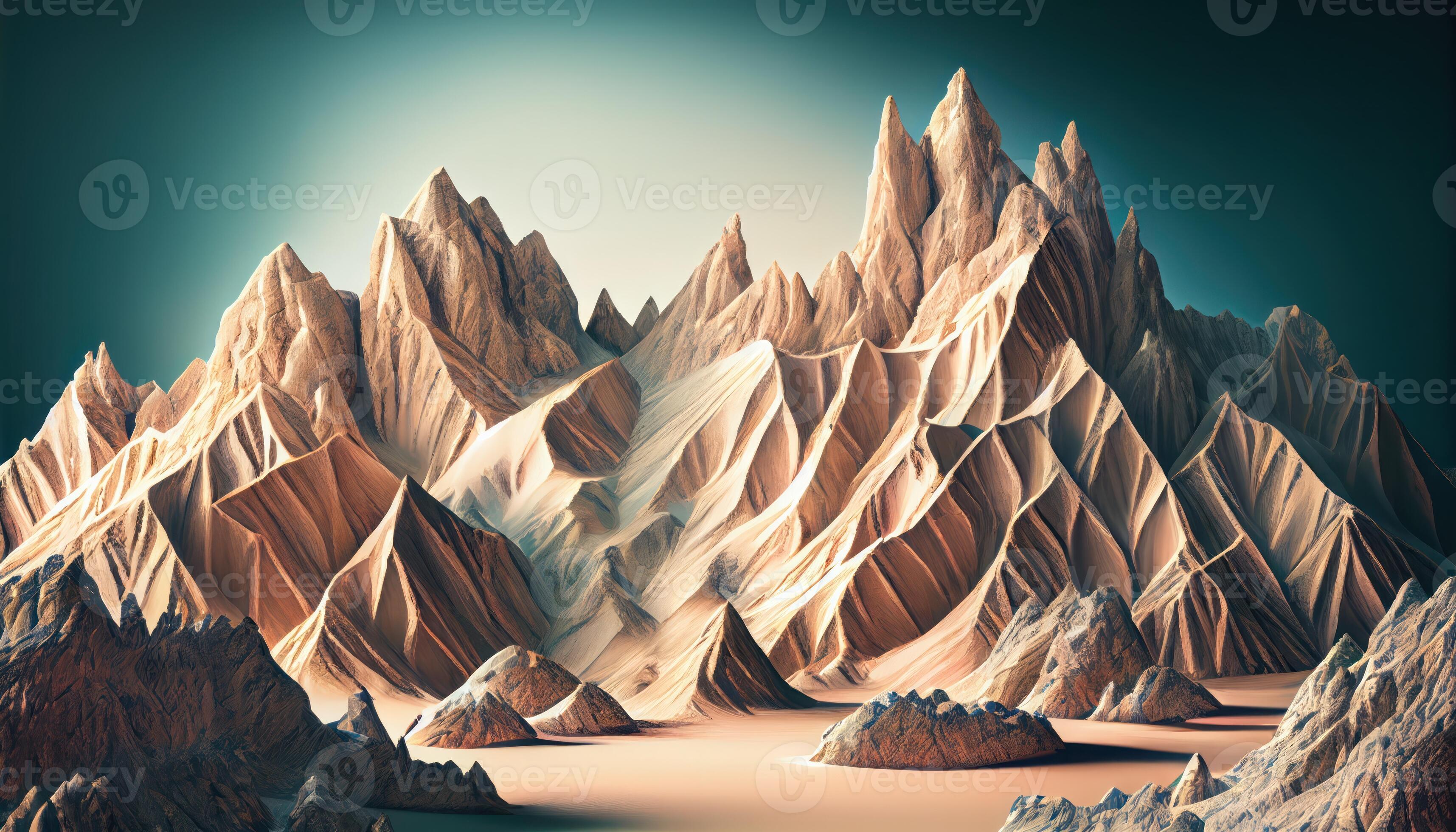 abstract panoramic background with rocky mountains. Terrain wallpaper