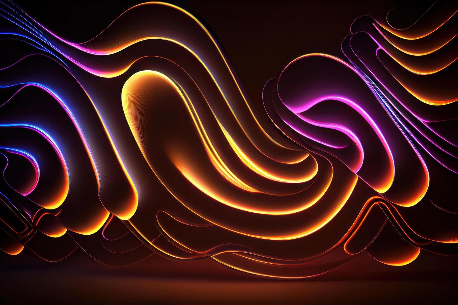 Abstract background of colorful neon wavy lines glowing in the dark. photo