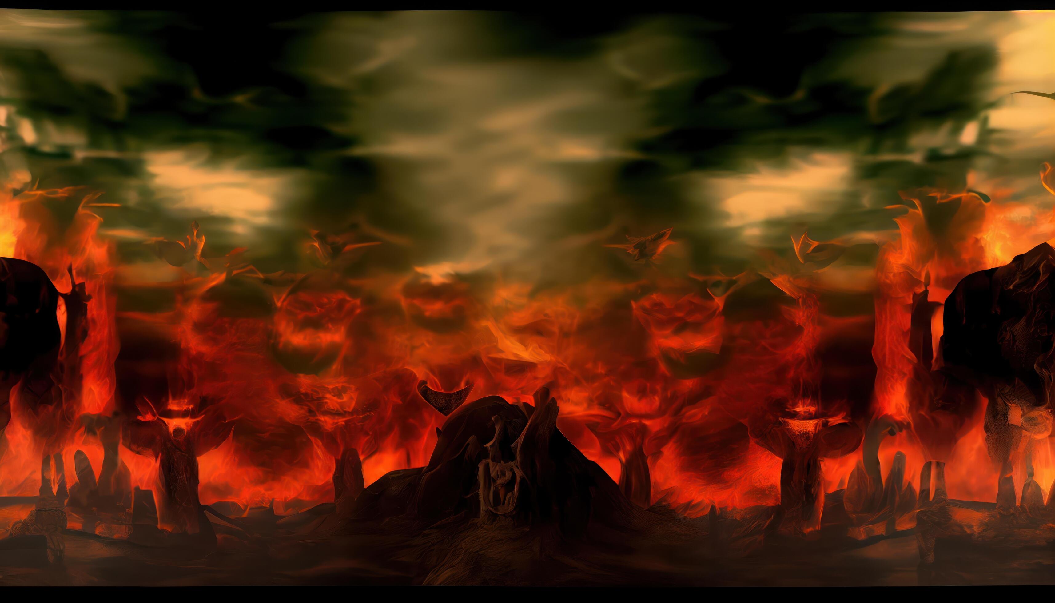 Abstract panoramic background with hell landscape wallpaper. AI