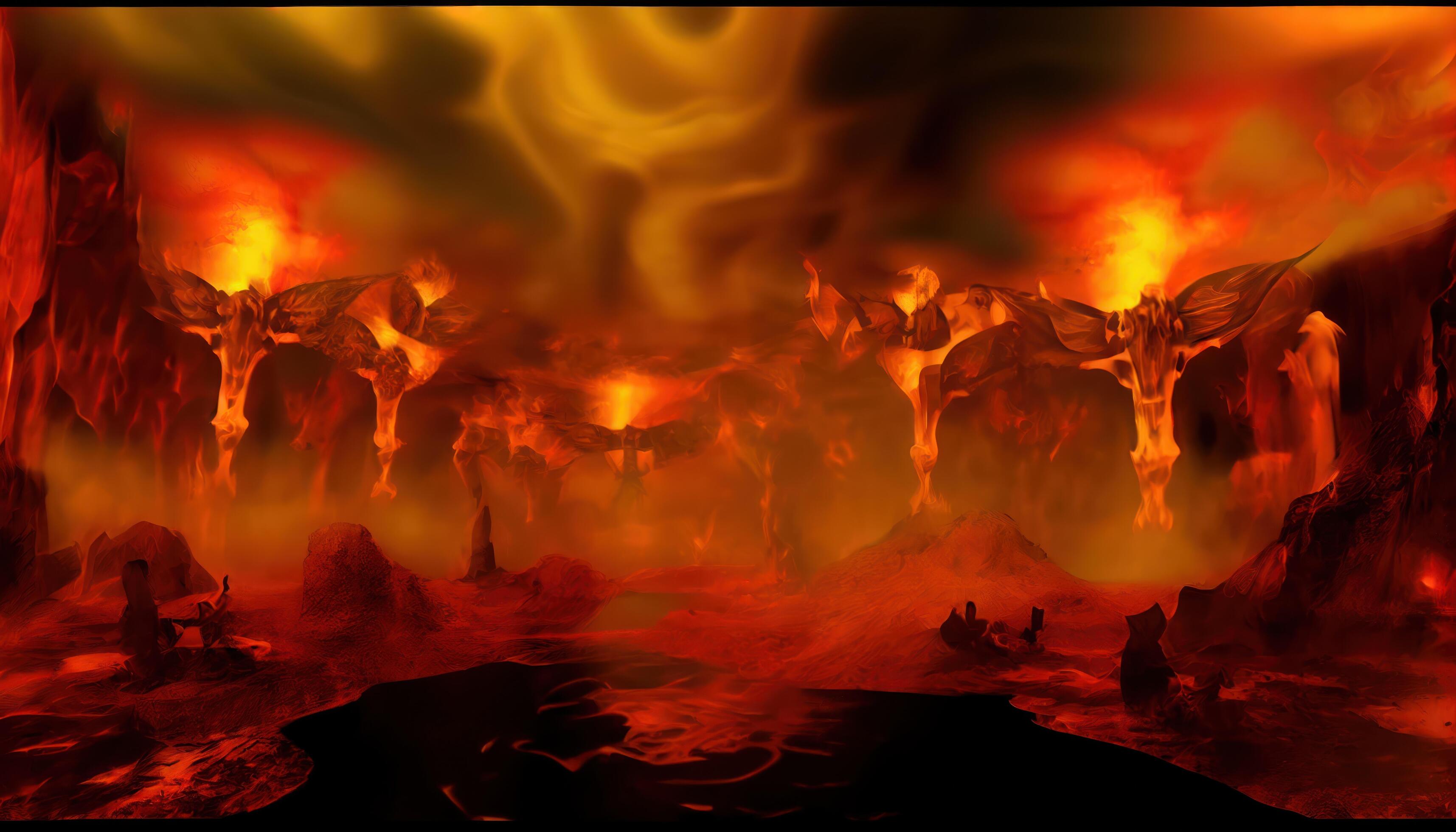 Abstract panoramic background with hell landscape wallpaper. AI