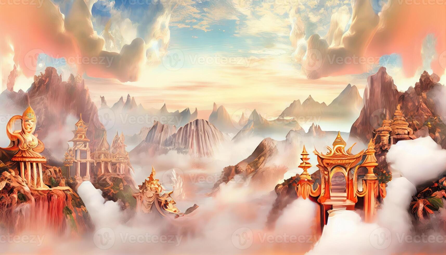 Abstract panoramic background with heavenly gods landscape wallpaper. photo