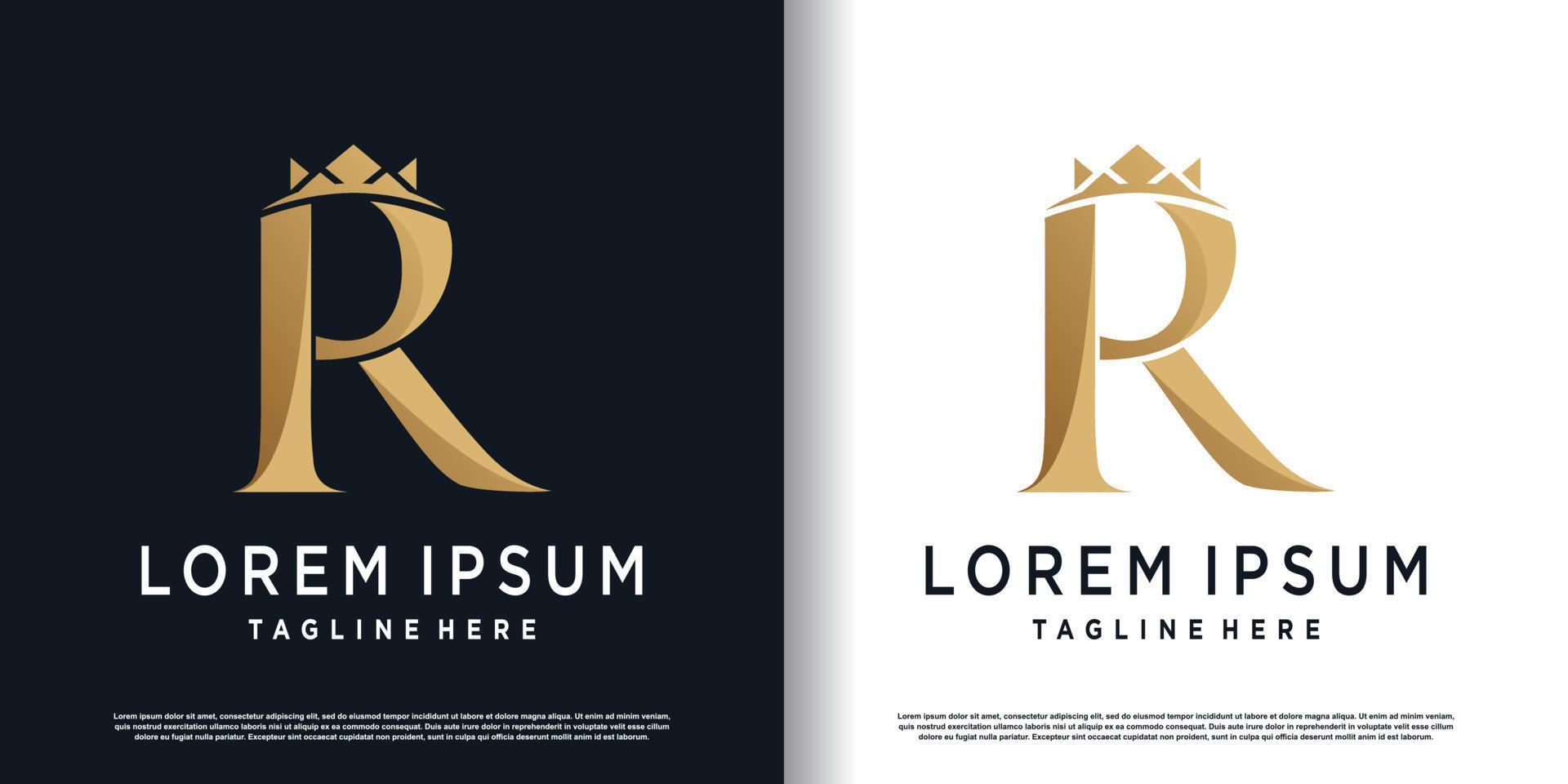 initial r logo design with crown element concept premium vector