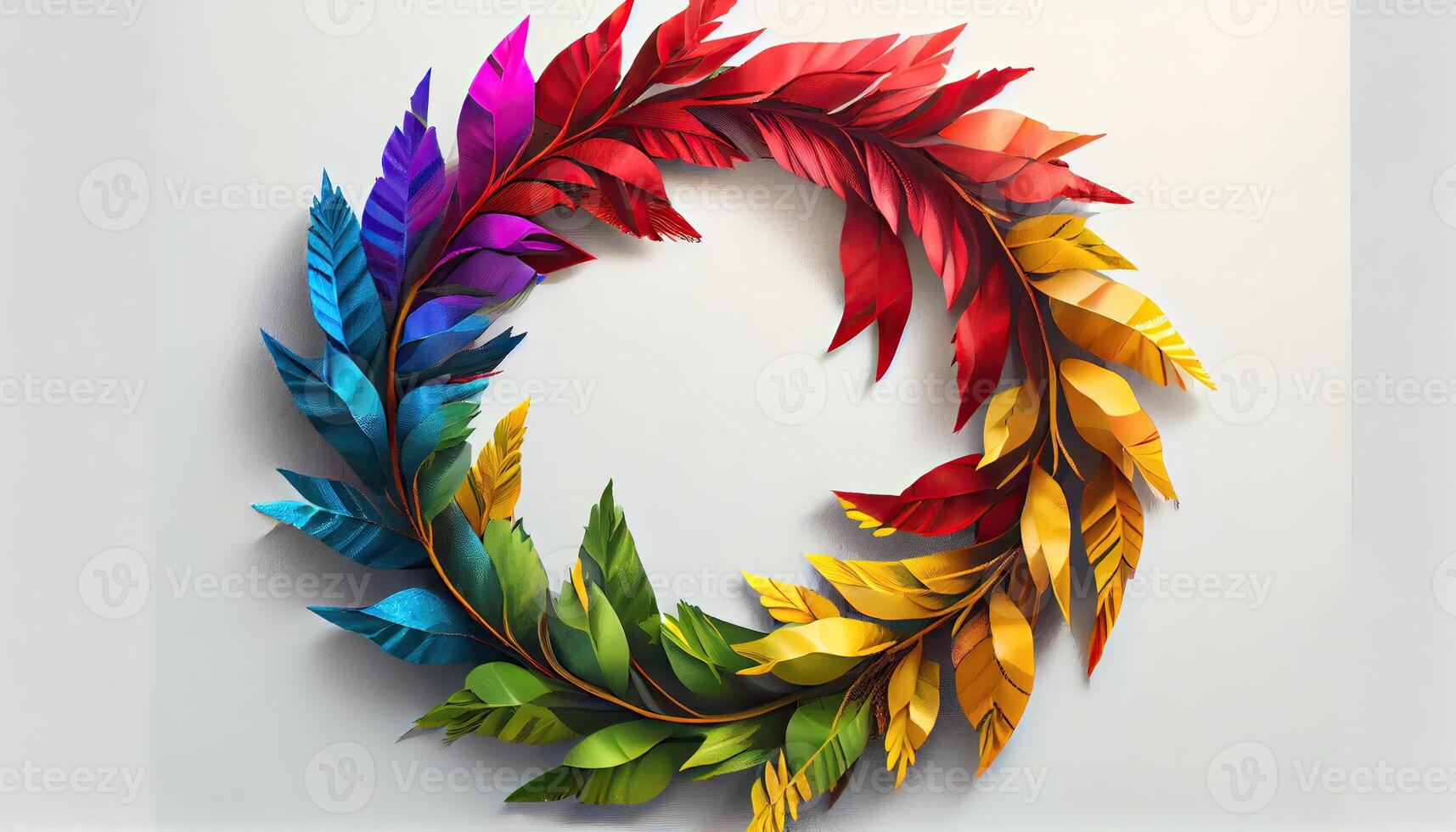 Bright rainbow colored wreath painted in watercolor on clean white background. watercolor wreath with colorful rainbow drops. Frame with motivation quote. . photo