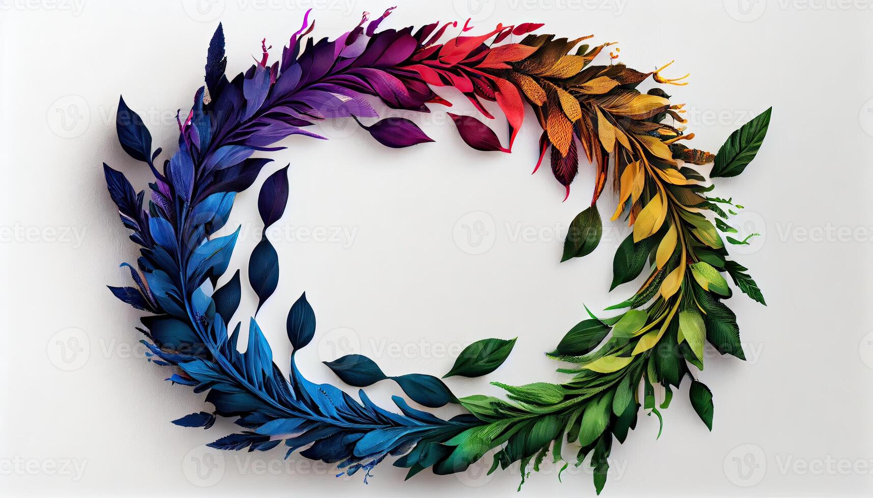 Bright rainbow colored wreath painted in watercolor on clean white background. watercolor wreath with colorful rainbow drops. Frame with motivation quote. . photo