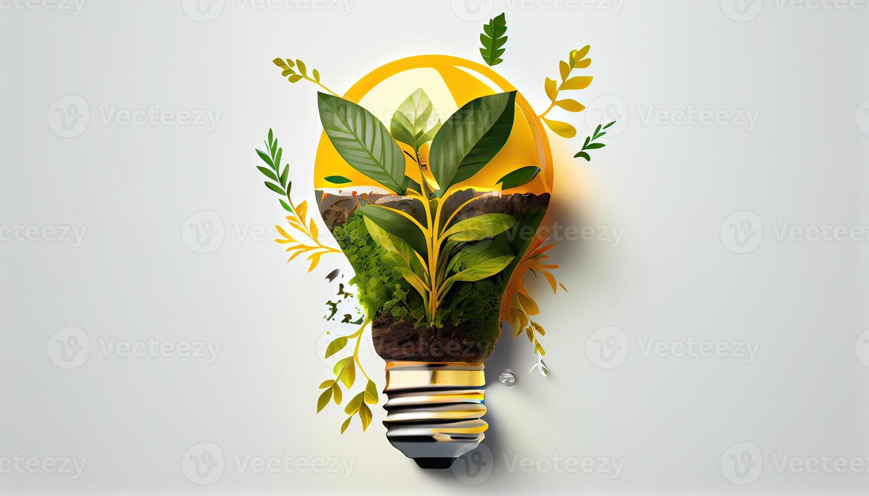 realistic 3D environment and Earthday concept. the lightbulb has a tree inside it. Lightbulb with a tree growing on it. The ecological notion of saving the earth with green energy. photo