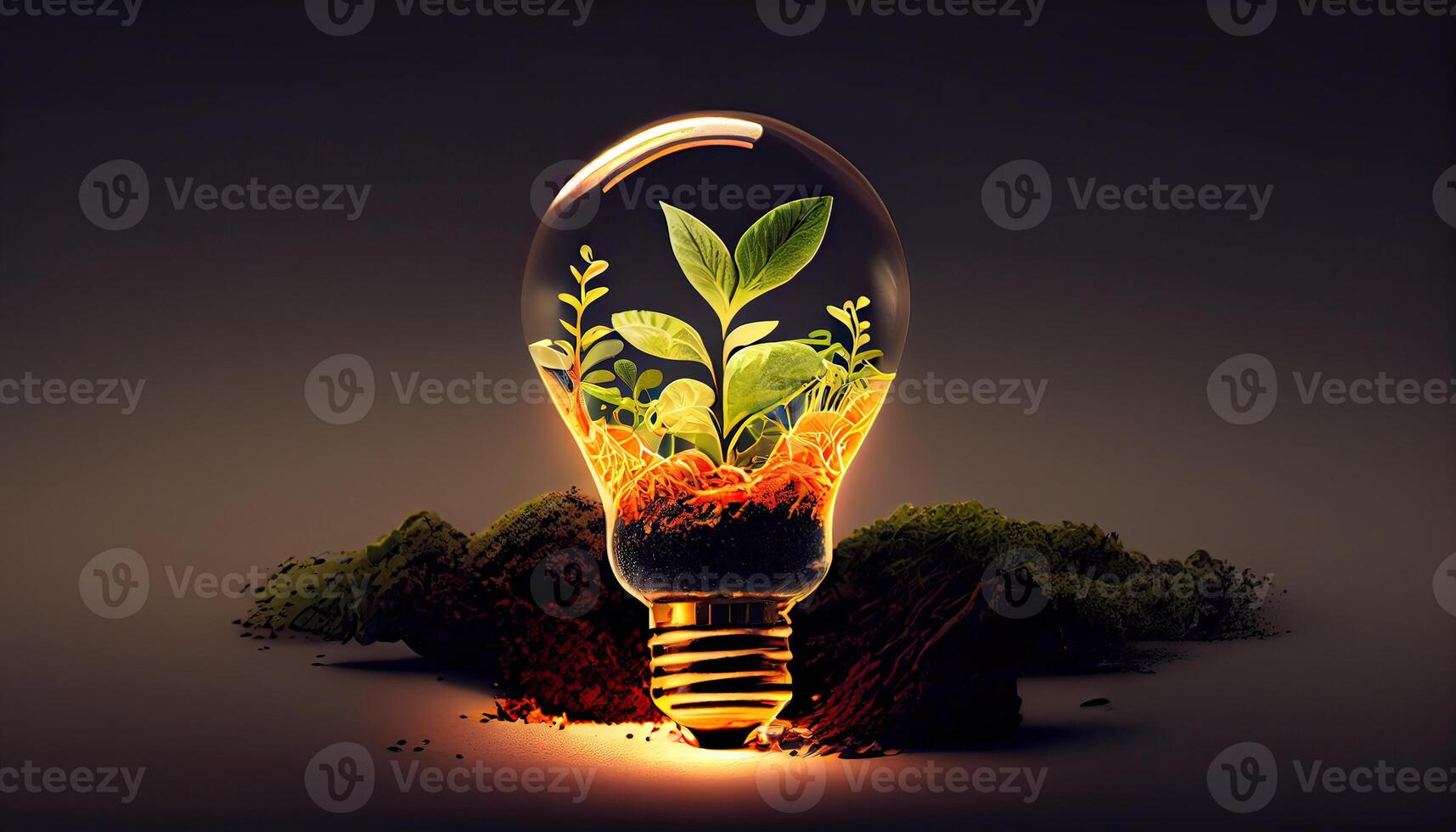 realistic 3D environment and Earthday concept. the lightbulb has a tree inside it. Lightbulb with a tree growing on it. The ecological notion of saving the earth with green energy. photo