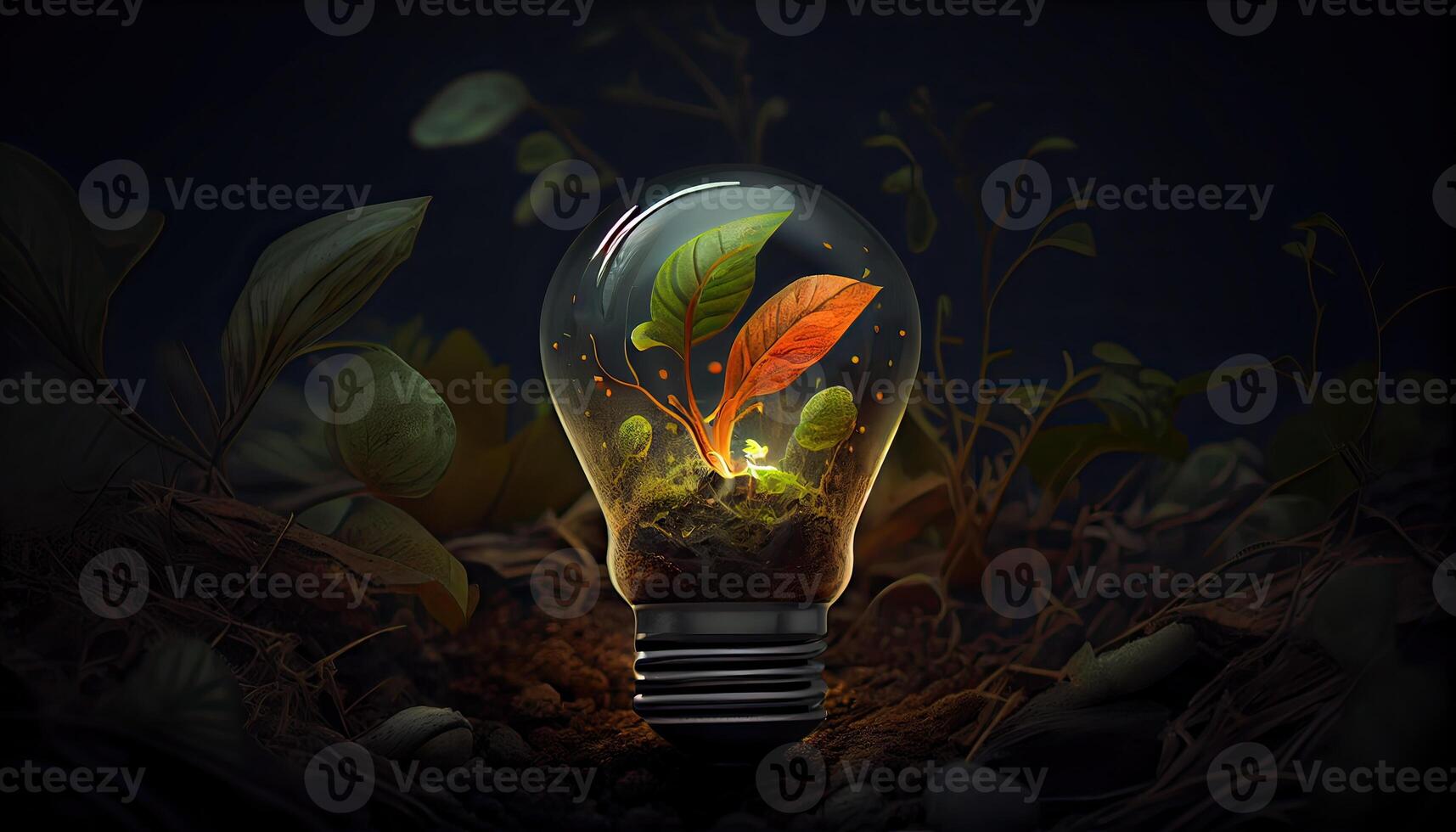 realistic 3D environment and Earthday concept. the lightbulb has a tree inside it. Lightbulb with a tree growing on it. The ecological notion of saving the earth with green energy. photo