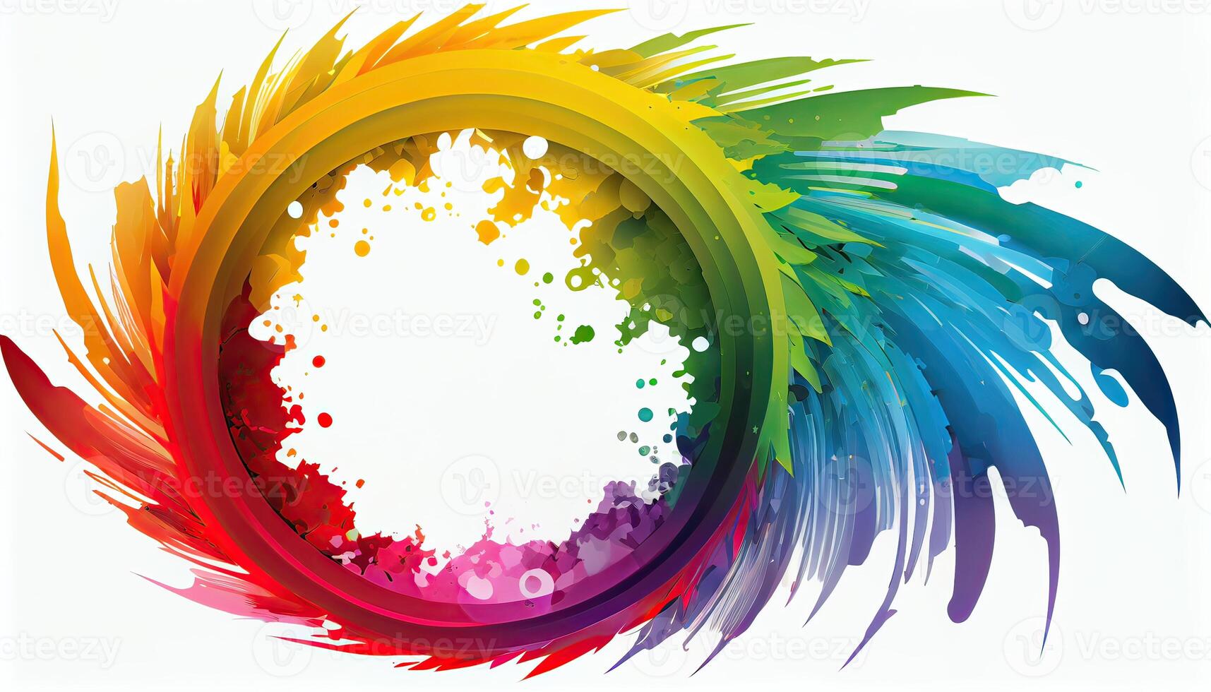 illustration watercolor circle frame in rainbow colors.,background for card,invitation and other.Holi background.Background of vivid rainbow colored. photo