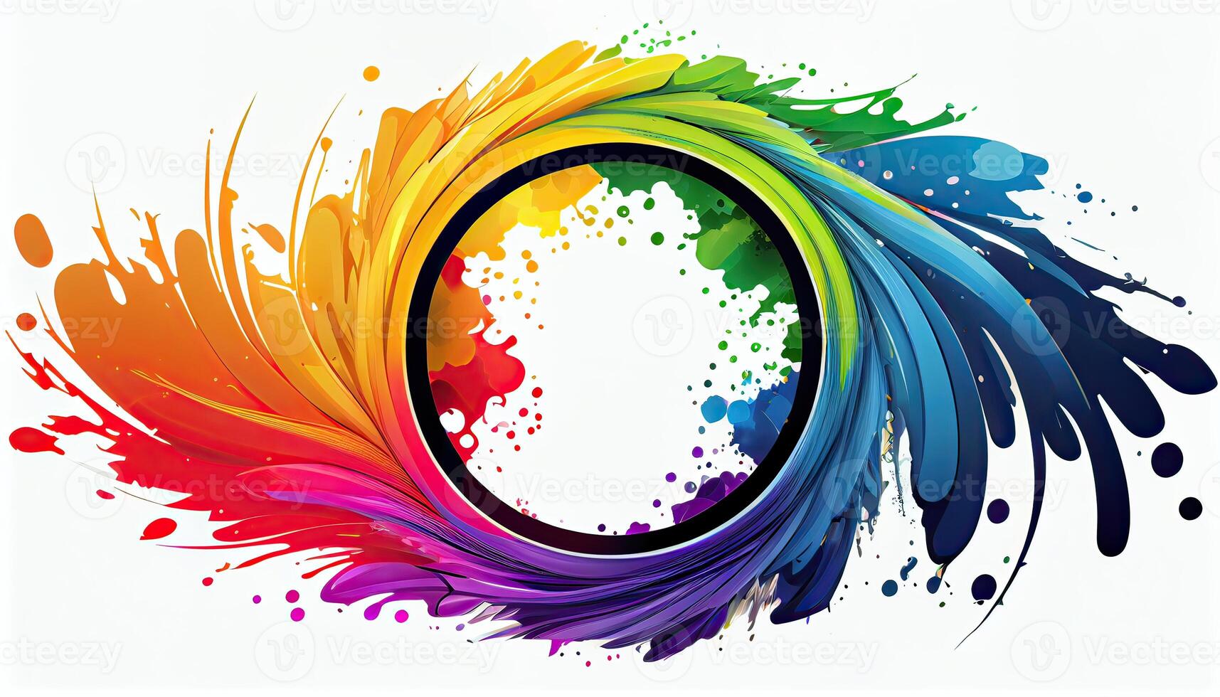 illustration watercolor circle frame in rainbow colors.,background for card,invitation and other.Holi background.Background of vivid rainbow colored. photo