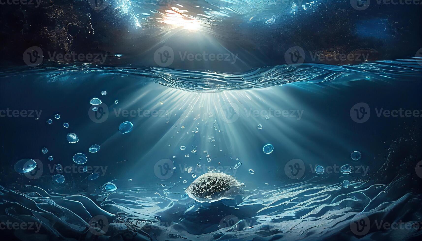 summer time under sea ocean in clean and clear water with ray of sunlight from surface for background concept design. photo
