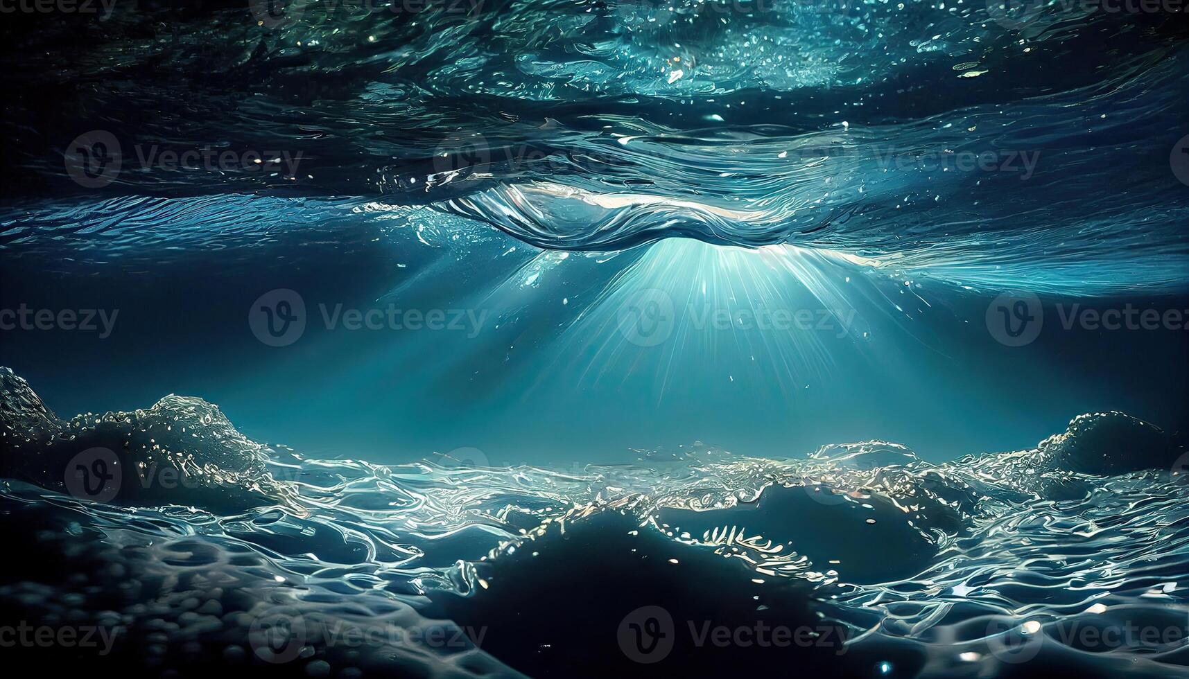 summer time under sea ocean in clean and clear water with ray of sunlight from surface for background concept design. photo