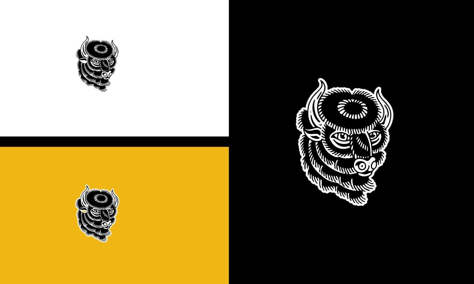 head bull and horn vector line art design