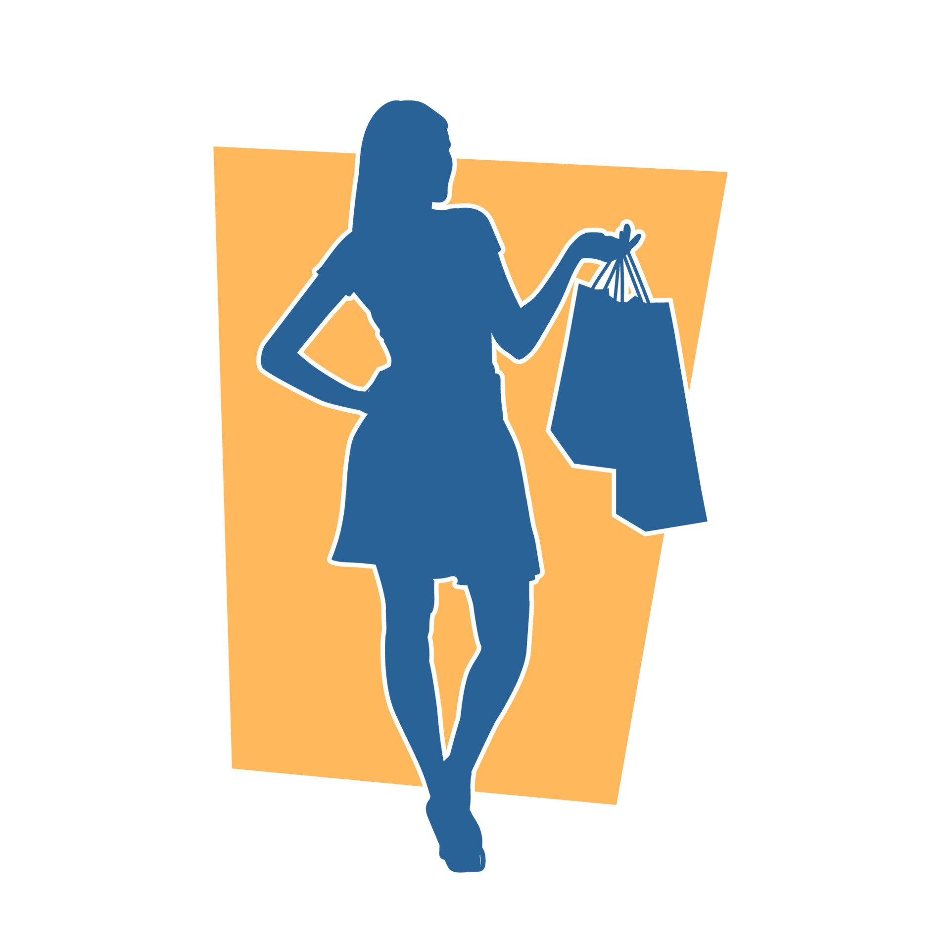 Silhouette of a fashionable female in happy pose carrying shopping bags ...