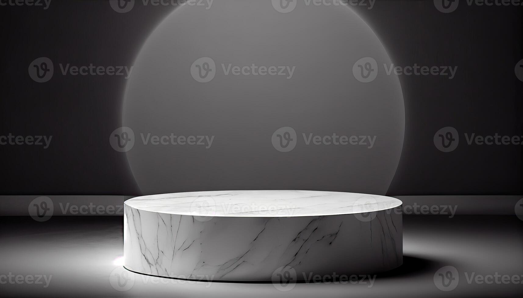 Marble product display on black background with modern backdrops studio. Empty pedestal or podium platform. photo