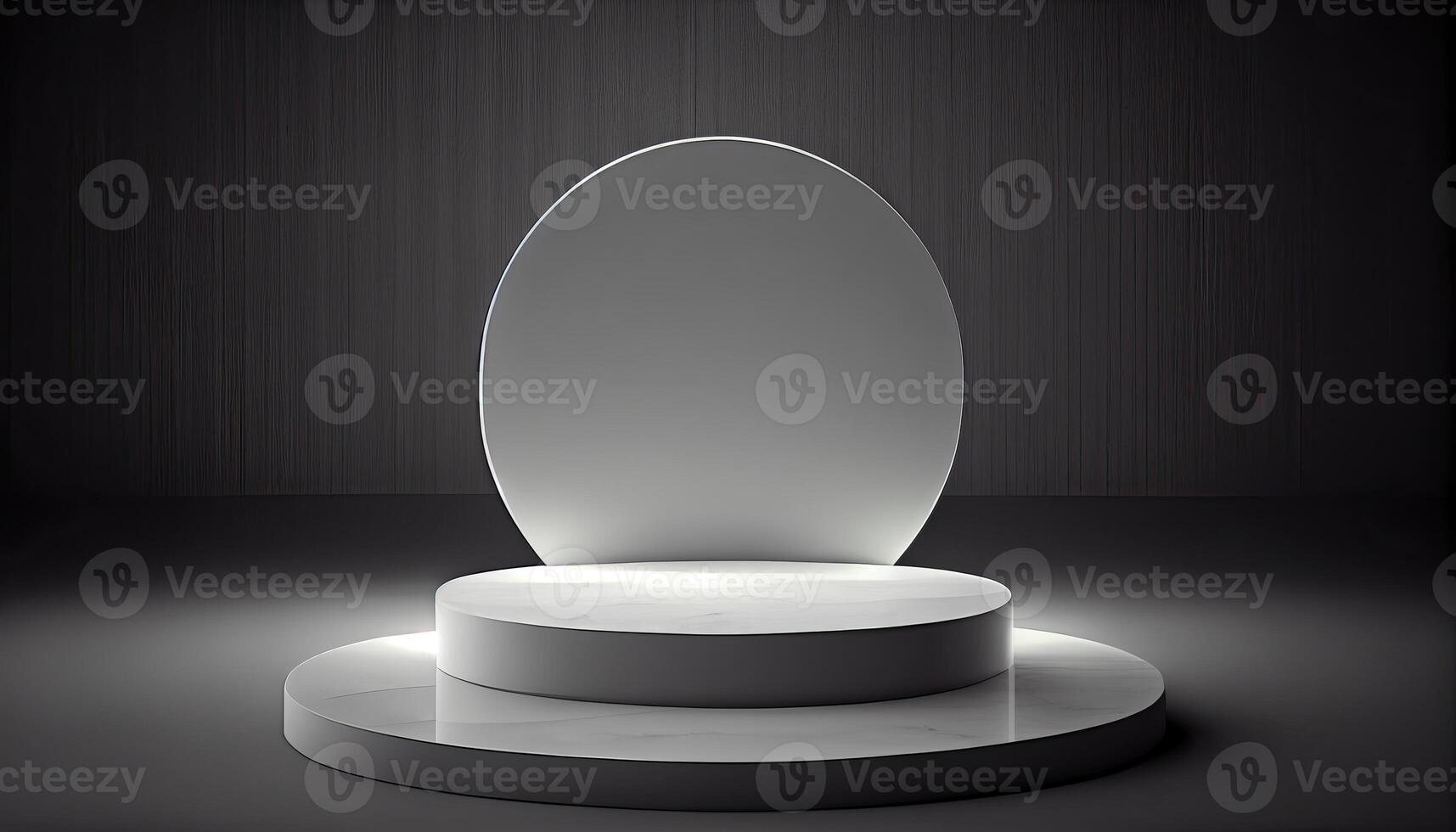 Marble product display on black background with modern backdrops studio. Empty pedestal or podium platform. photo
